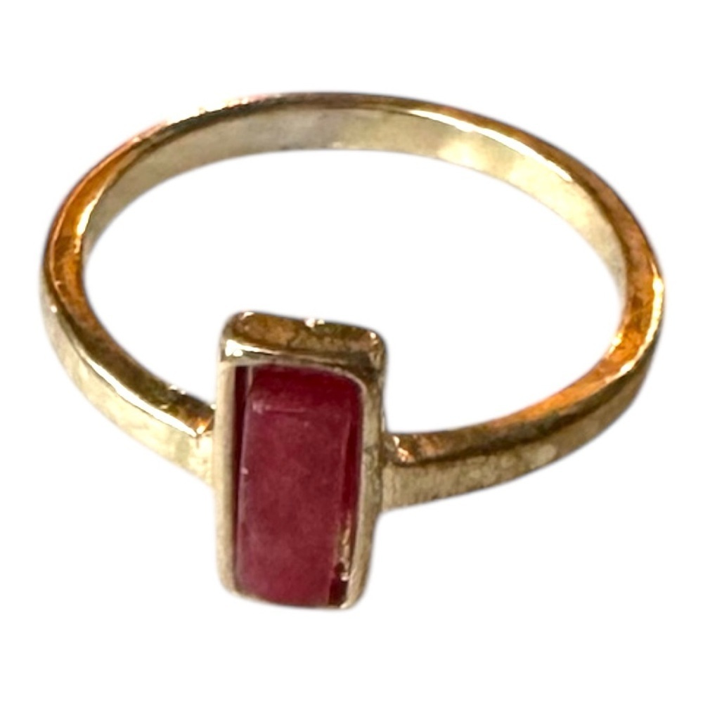 Red Gemstone Gold Ring with Simple Band and Bezel Setting